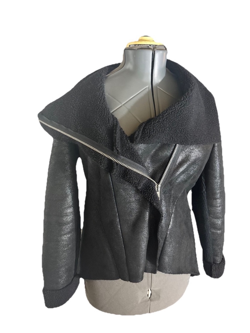 Simply Vera Vera Wang Black Faux Shearling Moto Jacket Womens Medium